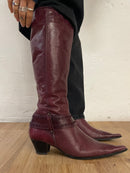 Vintage Juss Divine Leather Boots Pointed Toe Wine Red Knee-High – Size 40
