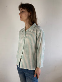 Blouse Vintage Georgina B Striped Blue White Longsleeve Y2K Layering – M