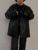 Vintage Leather Jacket Black White Stitching Details – M/L