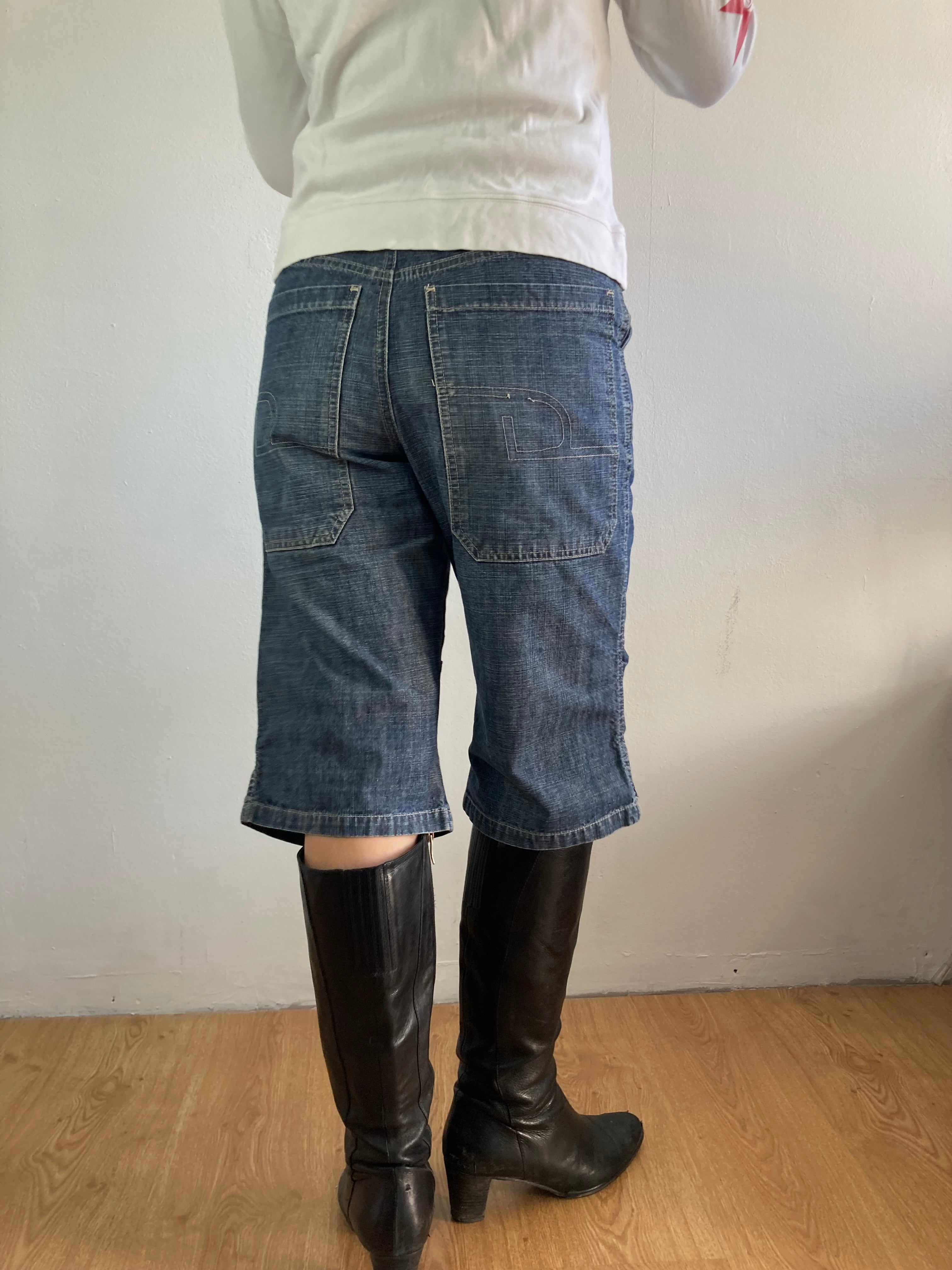 Jeans Vintage Dark Blue Denim 3/4 Pants Pattern Spring Women – S