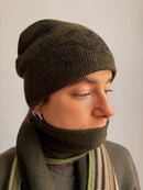 Beanie Brown and Dark Green Unisex - One Size