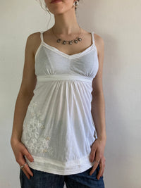 Top Vintage Y2K White Ruffle Spaghetti Strap Women – XS