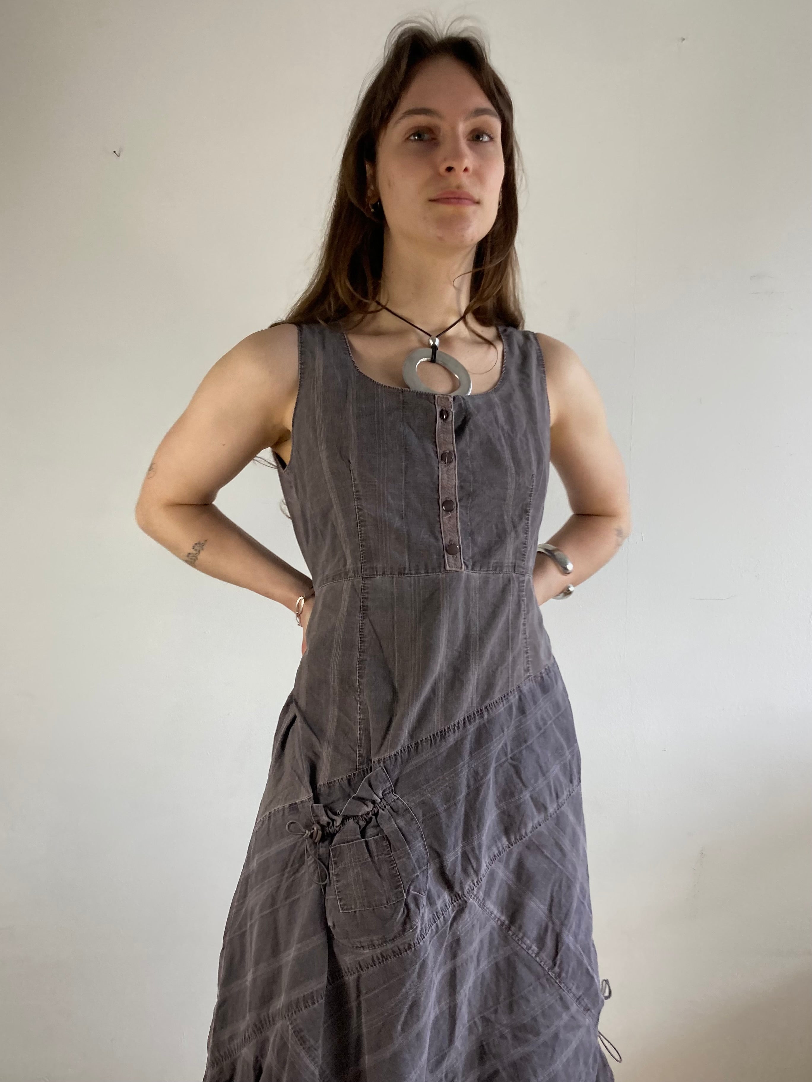 Dress Vintage Y2K Grey Purple Multi Detail Flowing Layering Summer Women – S/M