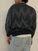 Vintage Virgin Wool Winter Oversized Cardigan Blue/Grey – L