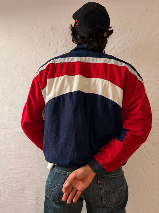Vintage Oversized Sport Jacket Adidas Blue White & Red Cotton Blend – XL