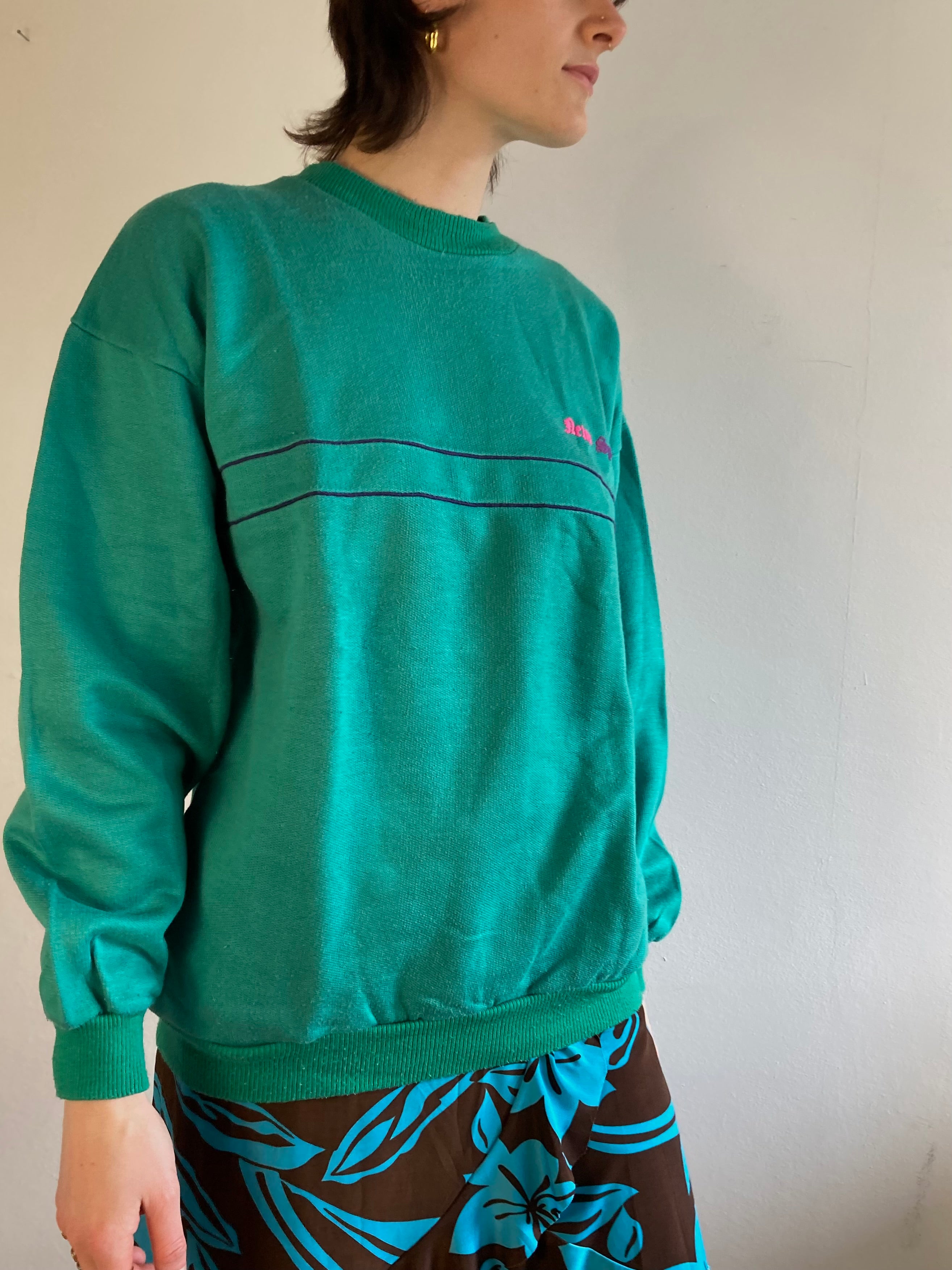 Sweater Vintage Turquoise Cotton & Acrylic Longsleeve Unisex – L