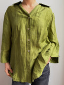 Vintage Nicole Blouse 85% Linen Green Unisex - L