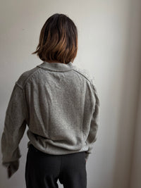 Wool V-Neck Sweater Grey Unisex - L