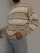 Basic Line Striped Longsleeve Sweater Beige 100% Cotton – L