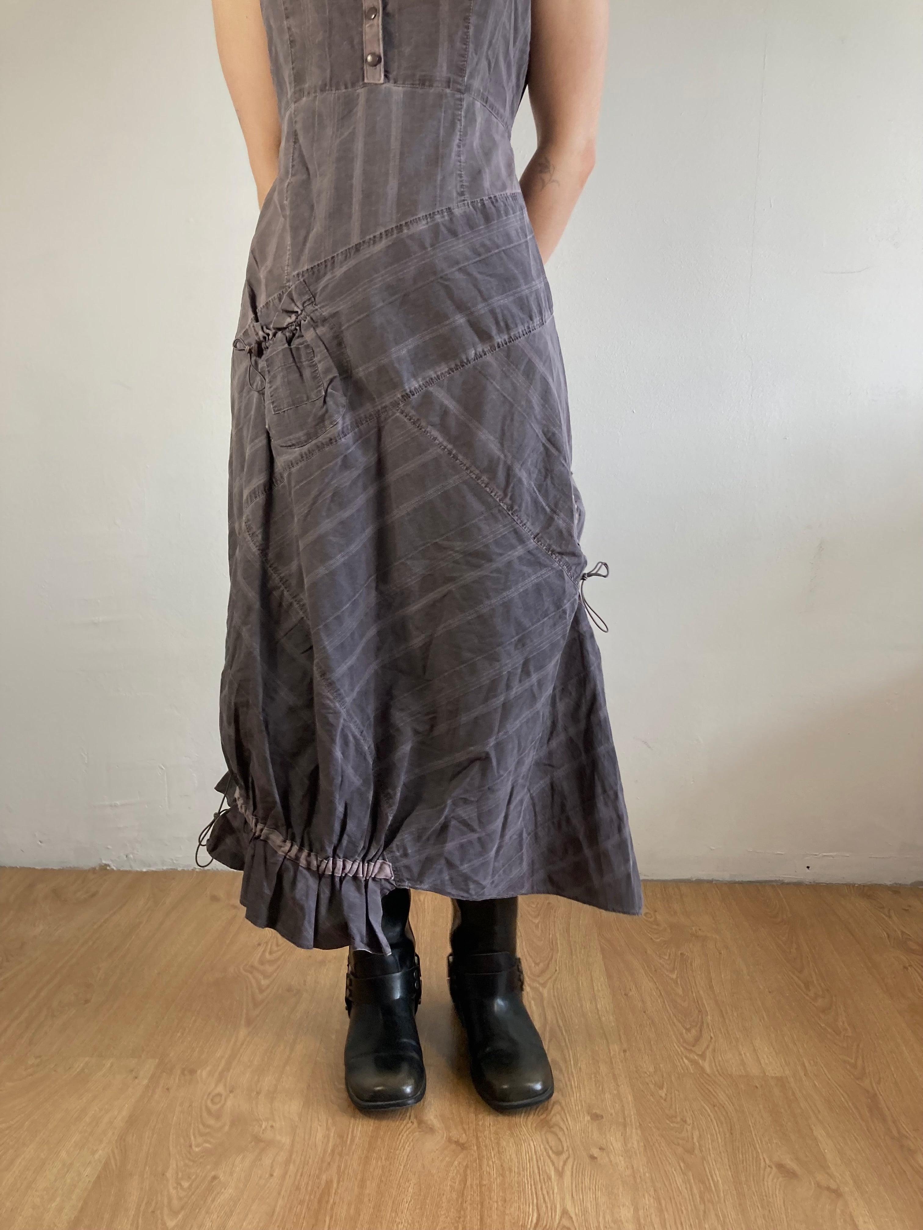 Dress Vintage Y2K Grey Purple Multi Detail Flowing Layering Summer Women – S/M
