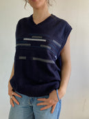 Sweater Wool Vest Vintage Dark Blue Layering Oversized Unisex – M