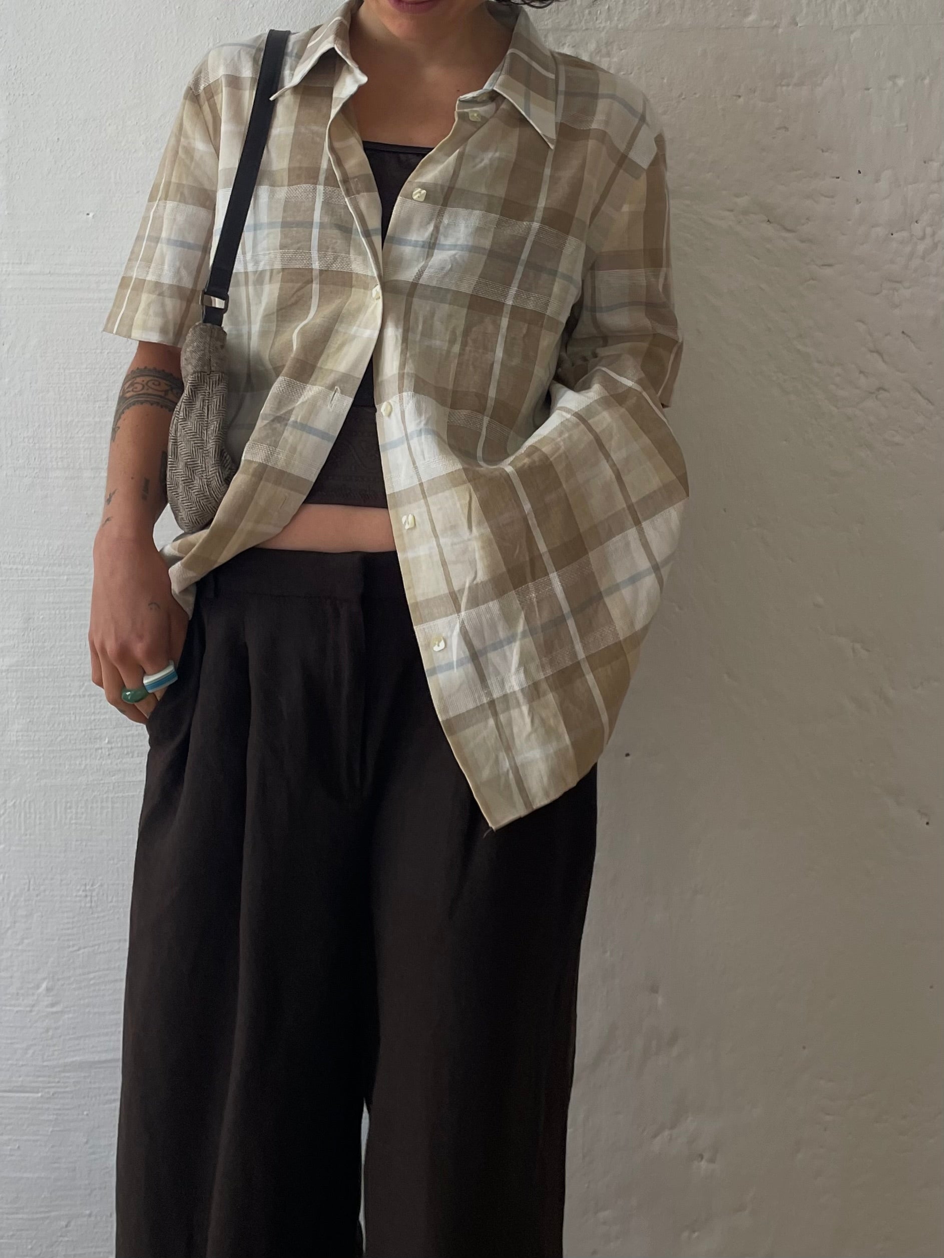 Braun/Weiß kariertes Hemd M - Kleiderhaufen - Default Title