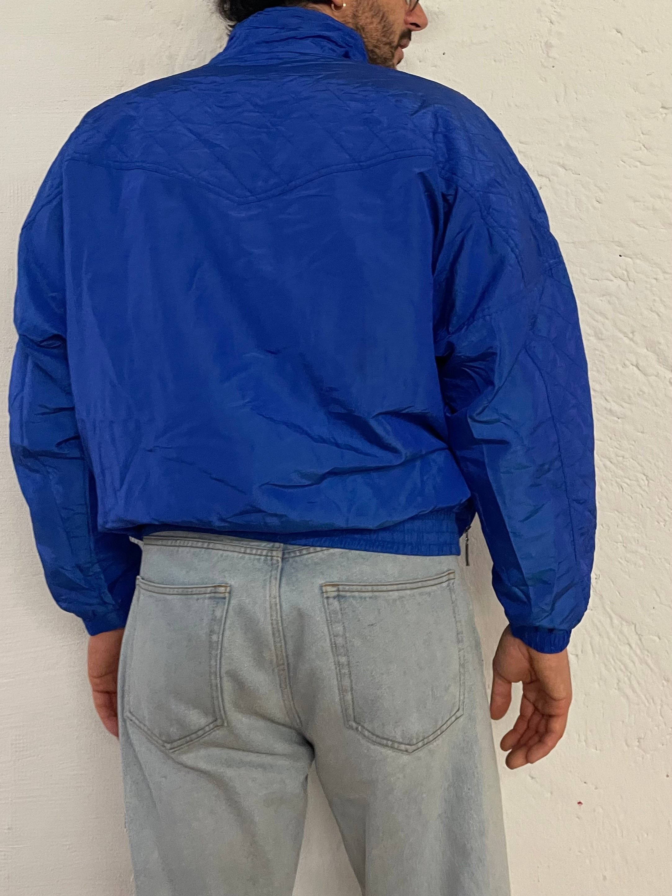 Vintage Long Sleeve Jacket Triump Embroidered Logo Front Blue – L