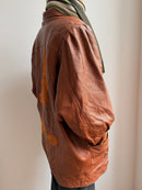 Vintage Leatherjacket with Puffed Sleeves Brown Unisex - M