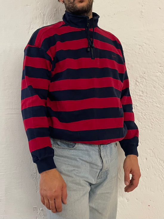 Paul & Shark Yachtling Striped Long Sleeve Polo Sweater Blue & Red – M
