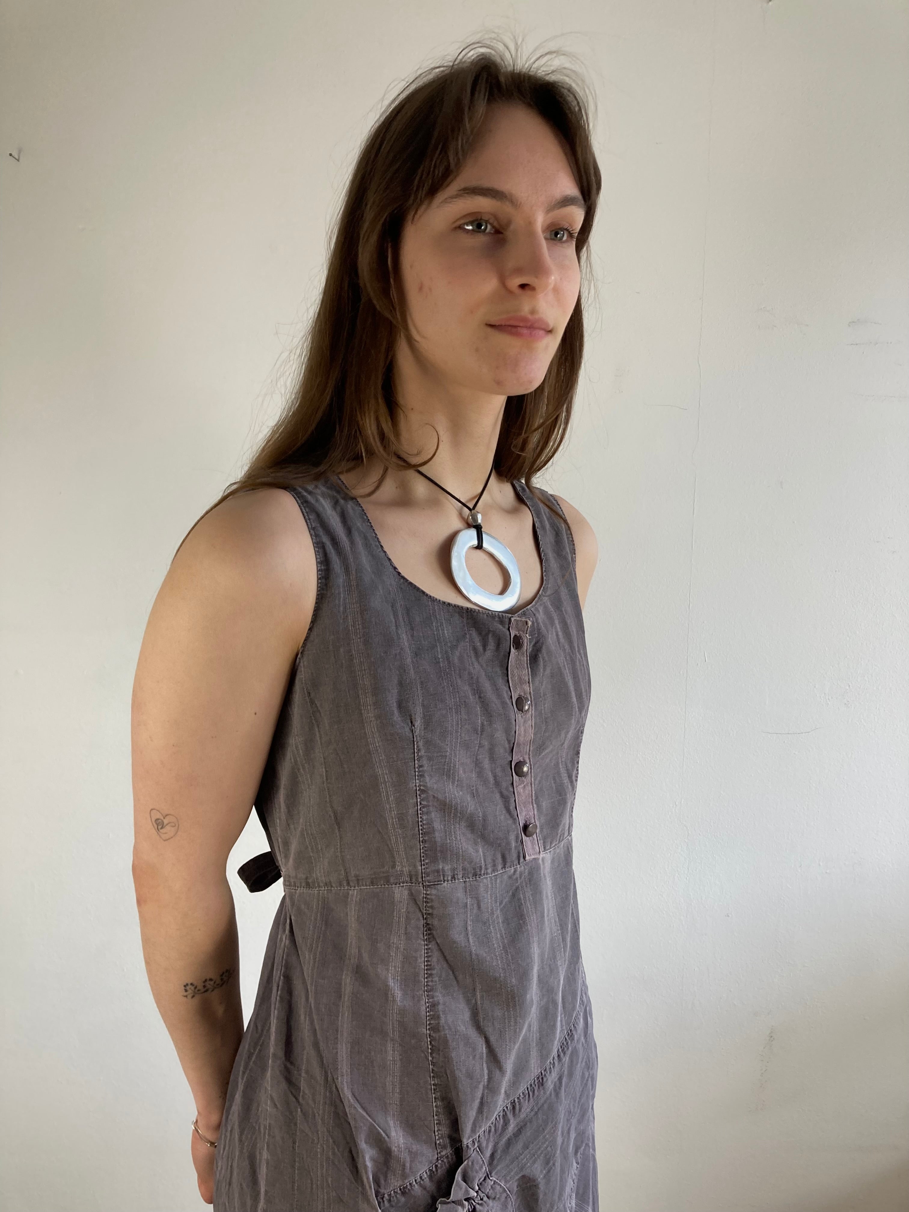 Dress Vintage Y2K Grey Purple Multi Detail Flowing Layering Summer Women – S/M
