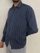 Vintage Yeshi Shirt Long Sleeve Blue Striped – L