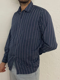 Vintage Yeshi Shirt Long Sleeve Blue Striped – L