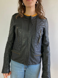 Leather Jacket Vintage Black Genuine Lamb Leather Slim Fit Women – S