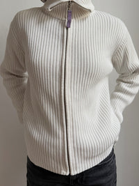 Cardigan Cream White Unisex Turtle Neck - M