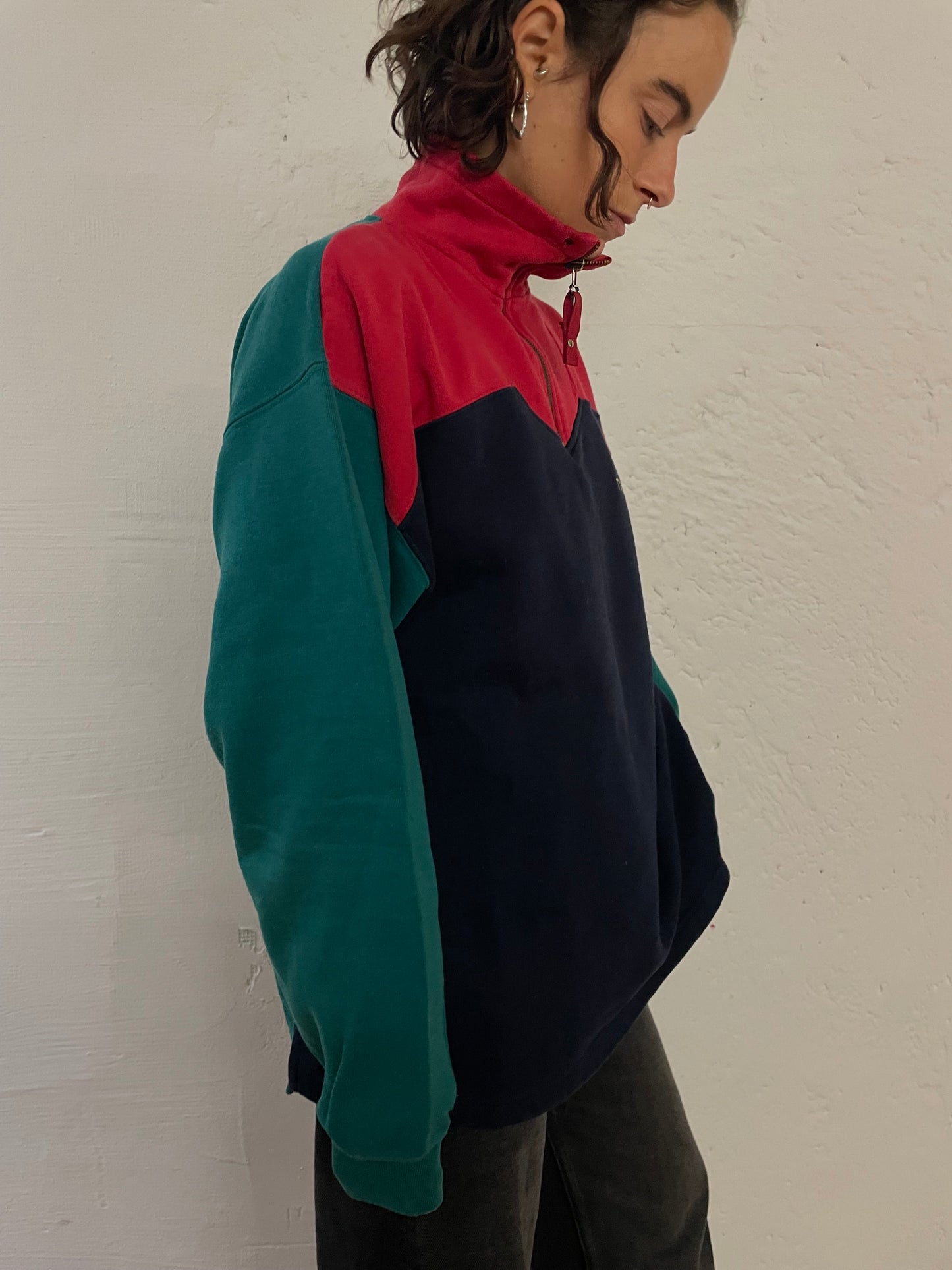 Vintage Touropa Zip Sweater Multicolor Black & Red & Green – L