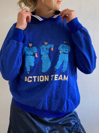 Vintage Sweater Oversized Blue Front Print made in Spain Unisex – M