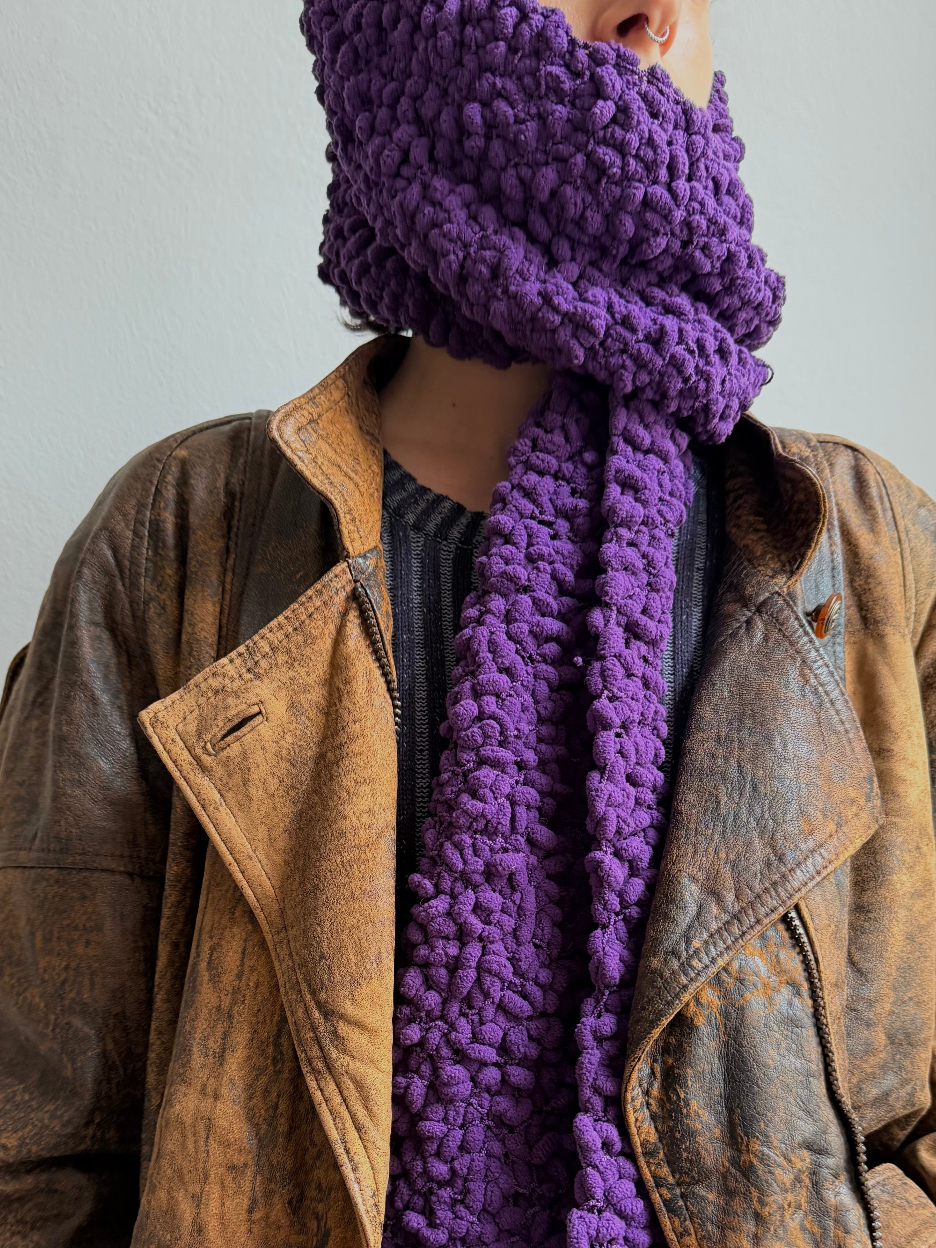 Vintage Fluffy Scarf Purple - One Size