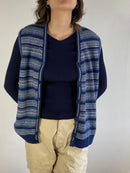 Vest Vintage Striped Blue Unisex Oversized Layering Knit Casual – M