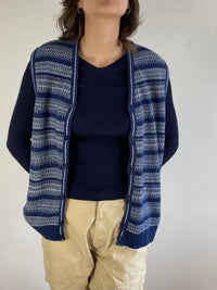 Vest Vintage Striped Blue Unisex Oversized Layering Knit Casual – M