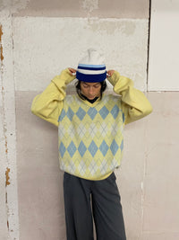 Karierter Sweater mit V-Ausschnitt - Kleiderhaufen - Default Title