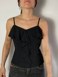 Spaghetti Top Vintage Y2K Glitter Black Women – S