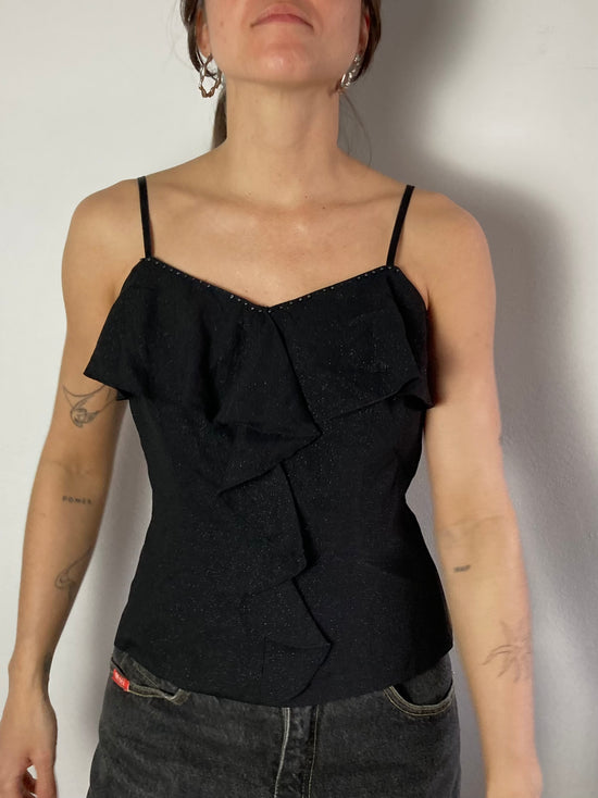 Spaghetti Top Vintage Y2K Glitter Black Women – S
