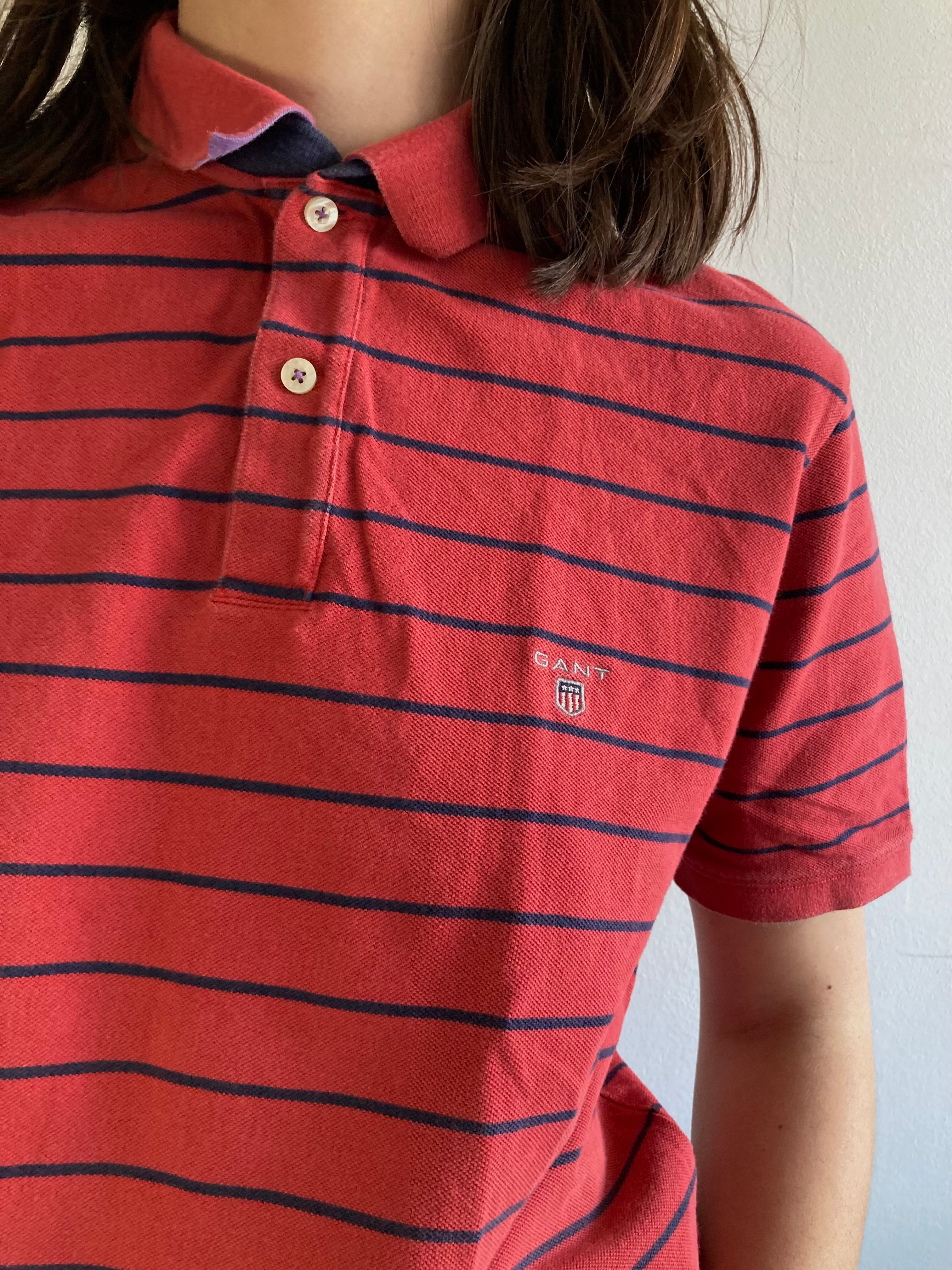 Polo Shirt Vintage Gant Striped Red Black Classic Unisex – M/L