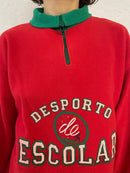 Vintage Fleece Zip Sweater Front Embroidery Red Green – M