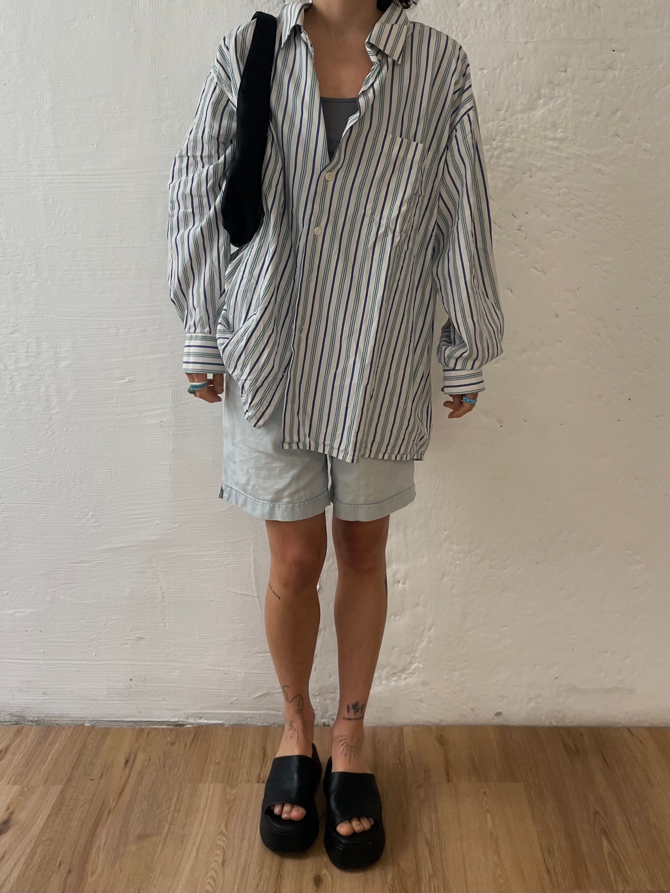 Blau/weiß gestreiftes Langarmhemd Size M/L - Kleiderhaufen - Default Title