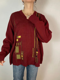 Sweater Vintage Red Yellow Oversized Long Sleeve Unisex – M