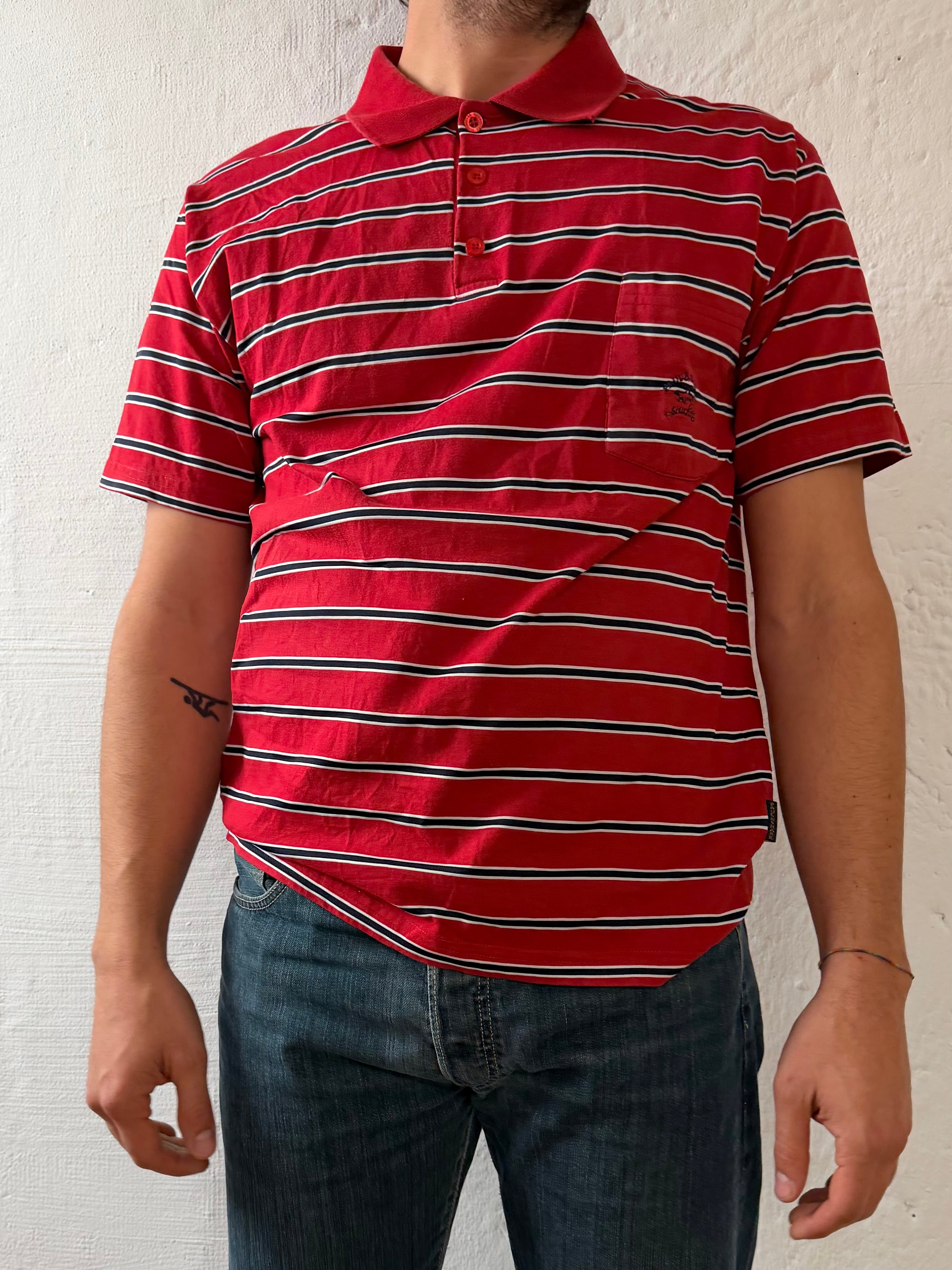 Polo Shirt Paul & Shark Red & Black Striped Cotton – XL