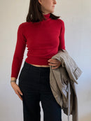 Longsleeve Vintage Fitted Red 100% Lambswool Layering Piece – S/M