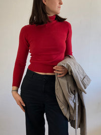 Longsleeve Vintage Fitted Red 100% Lambswool Layering Piece – S/M