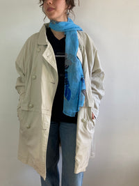 Trench Coat Vintage Cream Beige Trench Oversized Spring Patterned Women – M