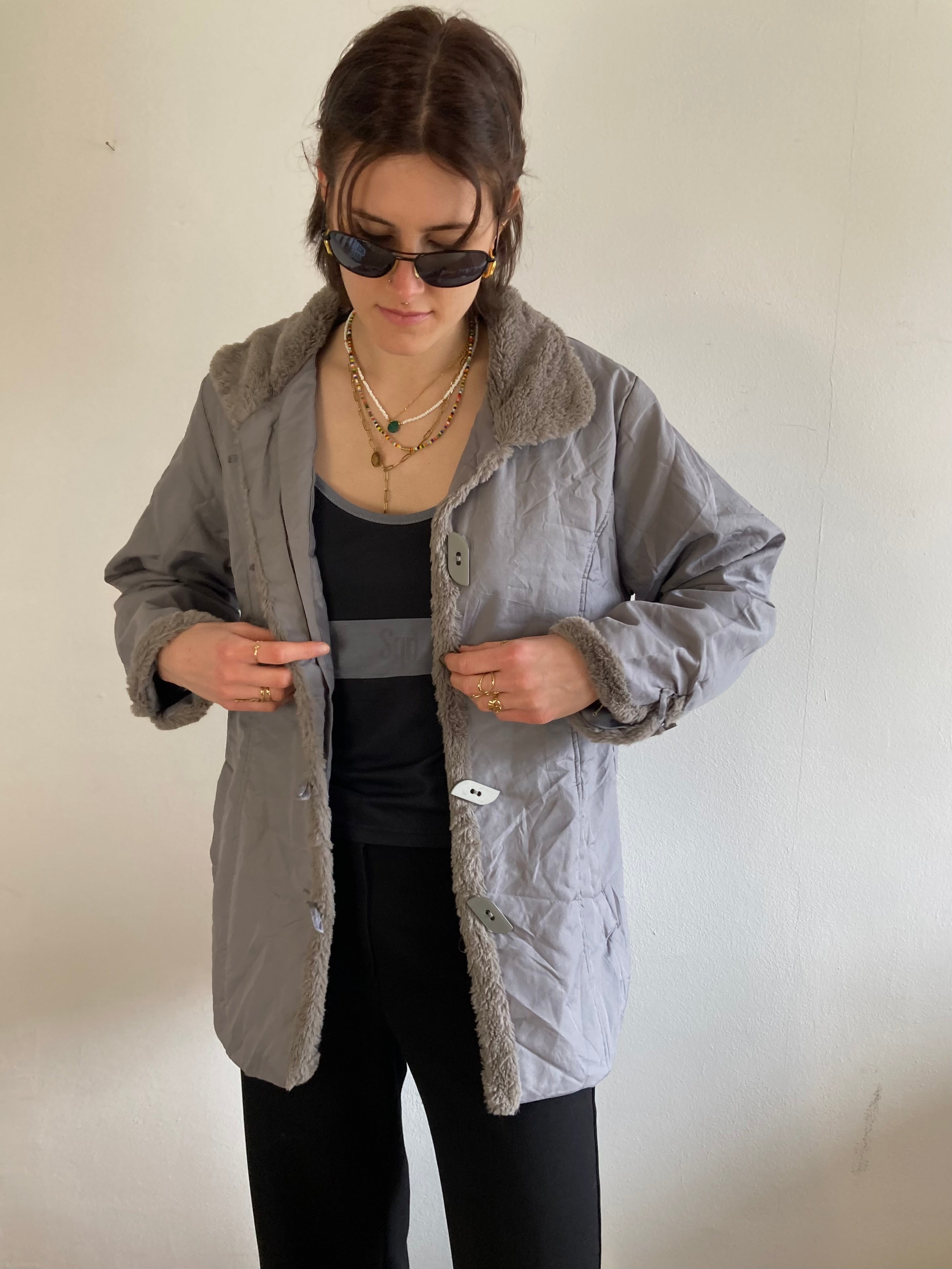 Coat Vintage Y2K Light Spring Anne de Lancay Faux Fur Elegant – M