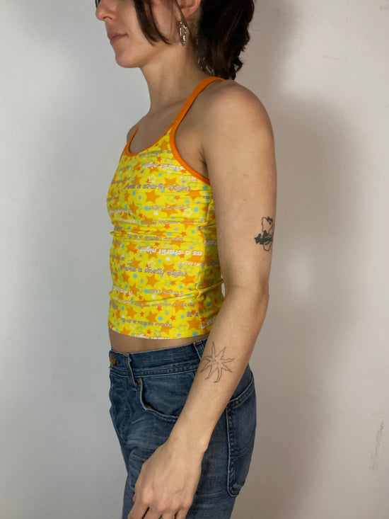 Vintage Y2K Spaghetti Strap Glitter Top Yellow Women – S