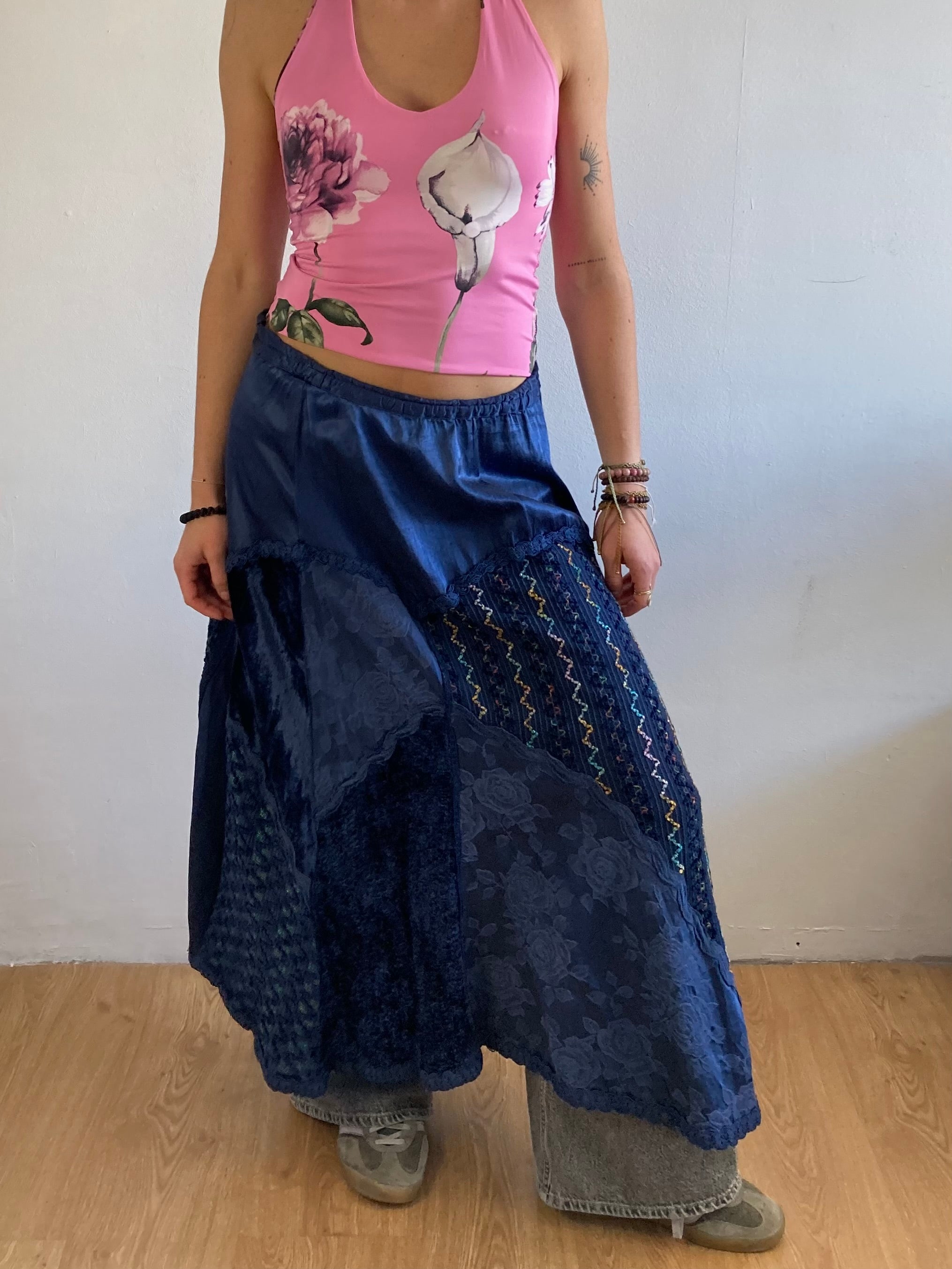 Long Skirt Vintage Italian Y2K Blue Glitter Layering Viscose Blend – S/M