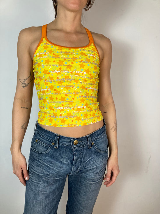 Vintage Y2K Spaghetti Strap Glitter Top Yellow Women – S