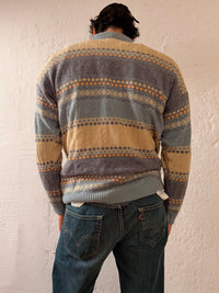 Vintage Oversized Polo Armand Thiery Blue & Cream Striped Wool Blend – XL