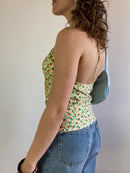 Top Vintage Yellow Elastic Cherry Beaded Summer Women – S
