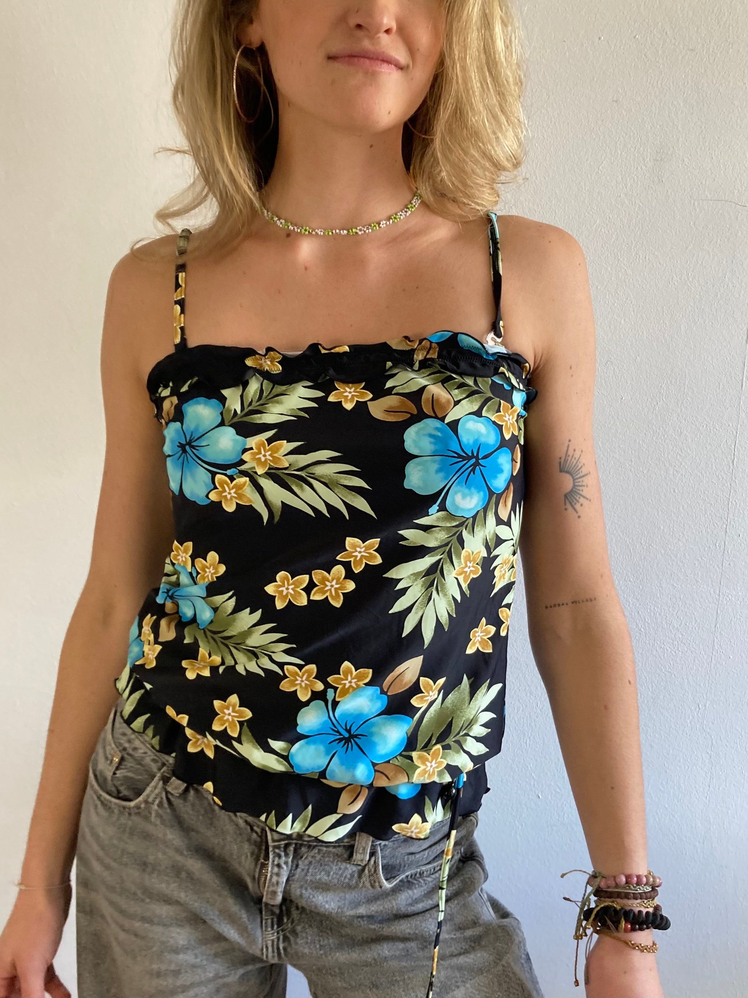 Spaghetti Top Vintage Y2K Floral Lace Lightweight Women – M
