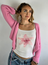 Spaghetti Top Vintage Amisu Floral Print White Cream – XXS (fits like S)