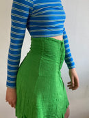 Vintage Skirt Grunge Green Patterned Elastic Waist Flared Hem – M