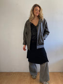 Lederjacke Vintage Y2K Oversized Unisex Grau/Braun Plush Shoulders Statement Piece – M